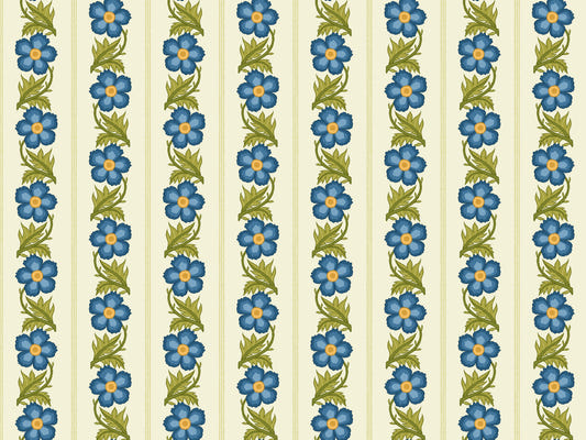 Floral Stripe Blue Wallpaper
