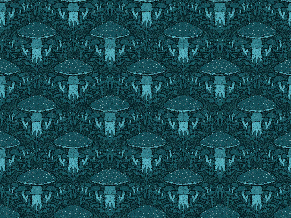 Heritage Mushroom Blue Wallpaper in your room