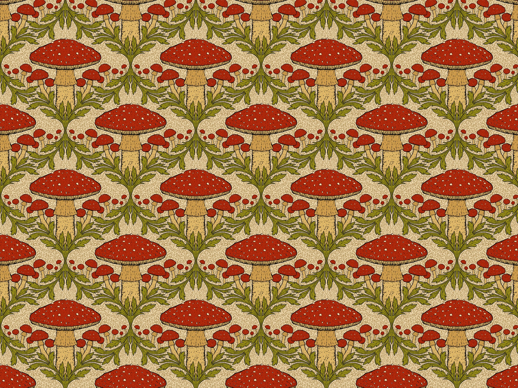 Heritage Mushroom Red Wallpaper in your room — zoomed
