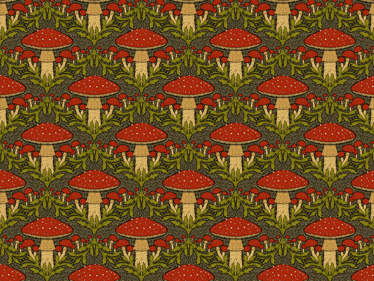 Deep Red Heritage Mushroom Wallpaper