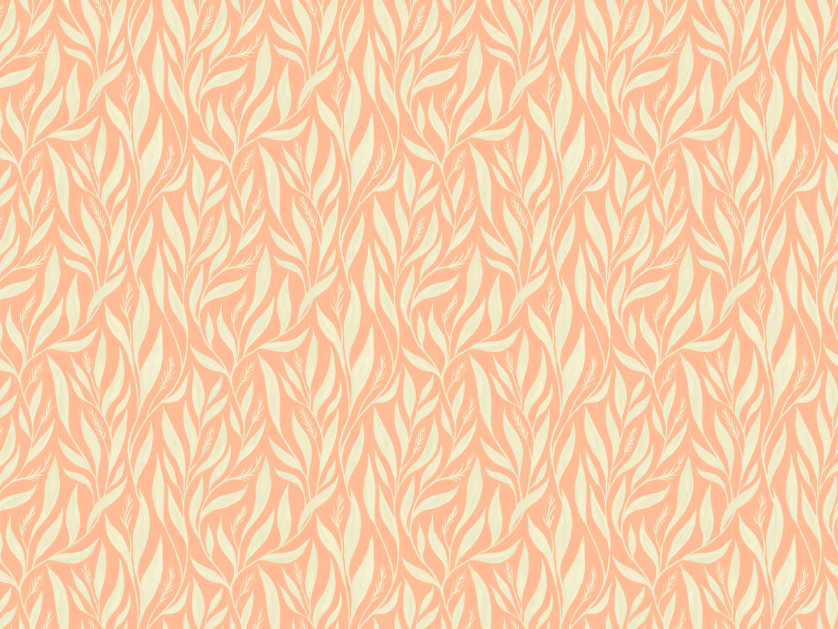 Peach and White Leavescapes Wallpaper in your room