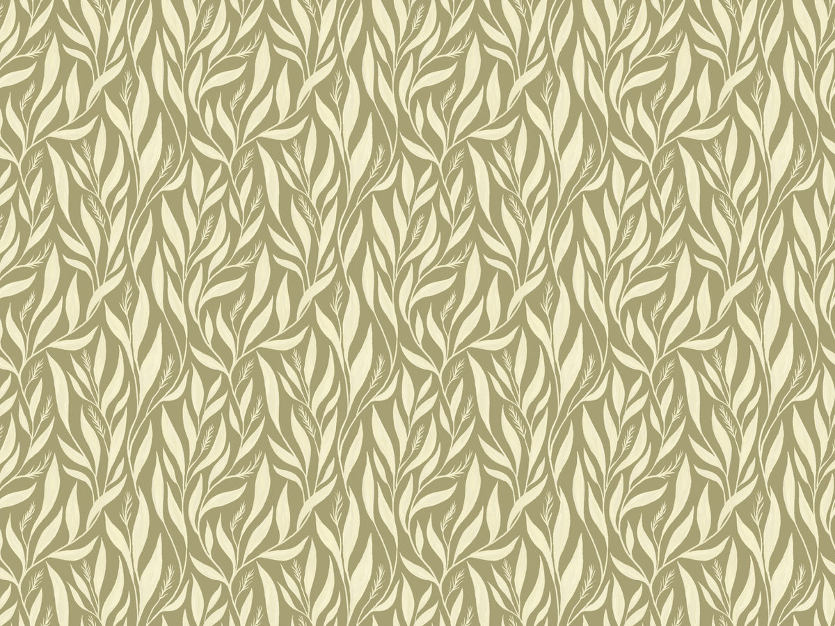 Sage Green Leavescapes Wallpaper in your room — zoomed