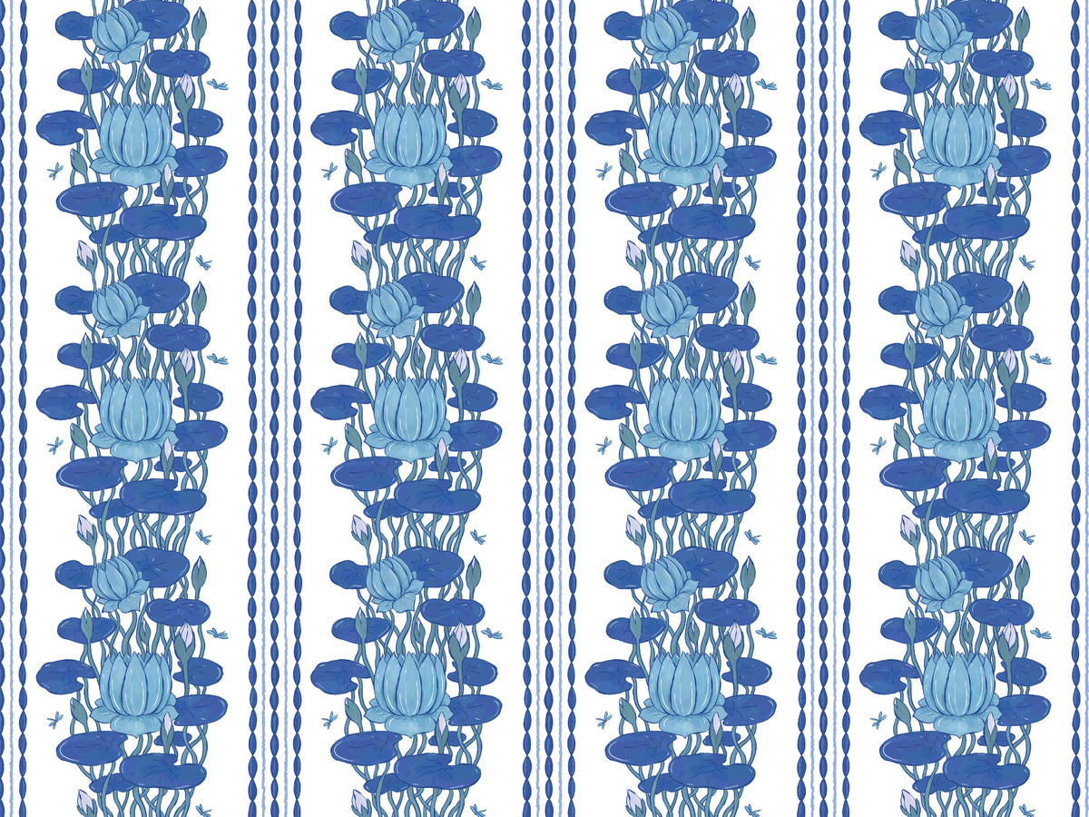 Lotus Stripe Repeated Pattern Wallpaper in your room — zoomed