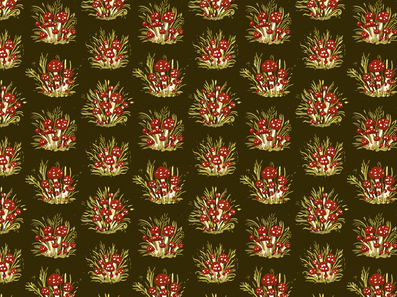 Mushroom Millefleurs Dark Wallpaper in your room