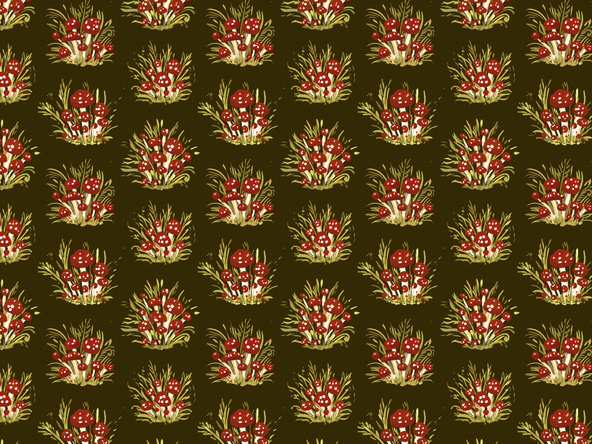 Mushroom Millefleurs Dark Wallpaper in your room — zoomed