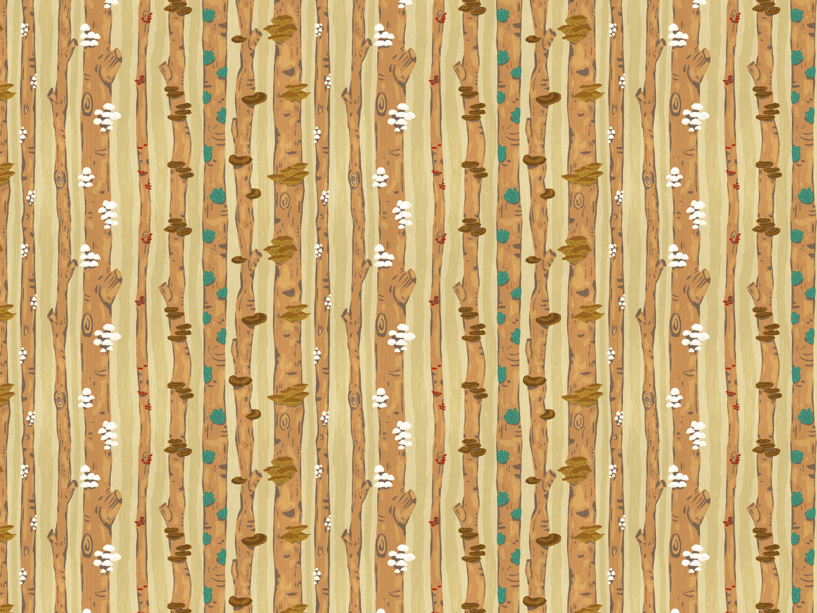 Mushrooms on Tree Trunks Wallpaper in your room
