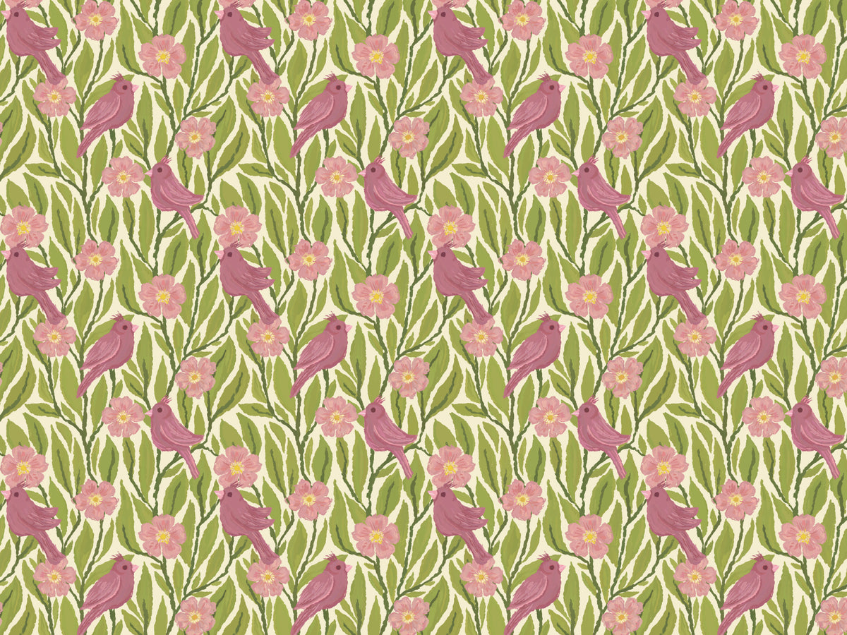 Pink Birds and Flowers Wallpaper in your room