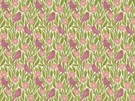 Pink Birds and Flowers Wallpaper