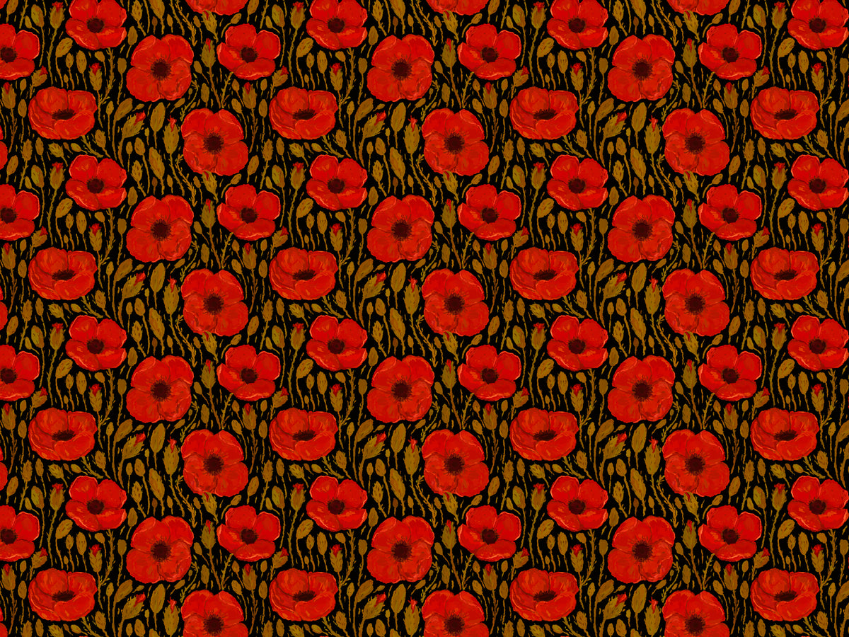 Dark Red Poppy Wallpaper in your room — zoomed
