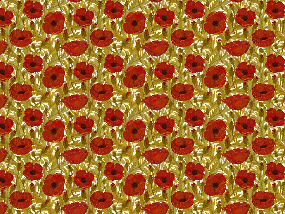 Red Poppy Vintage Wallpaper in your room — zoomed