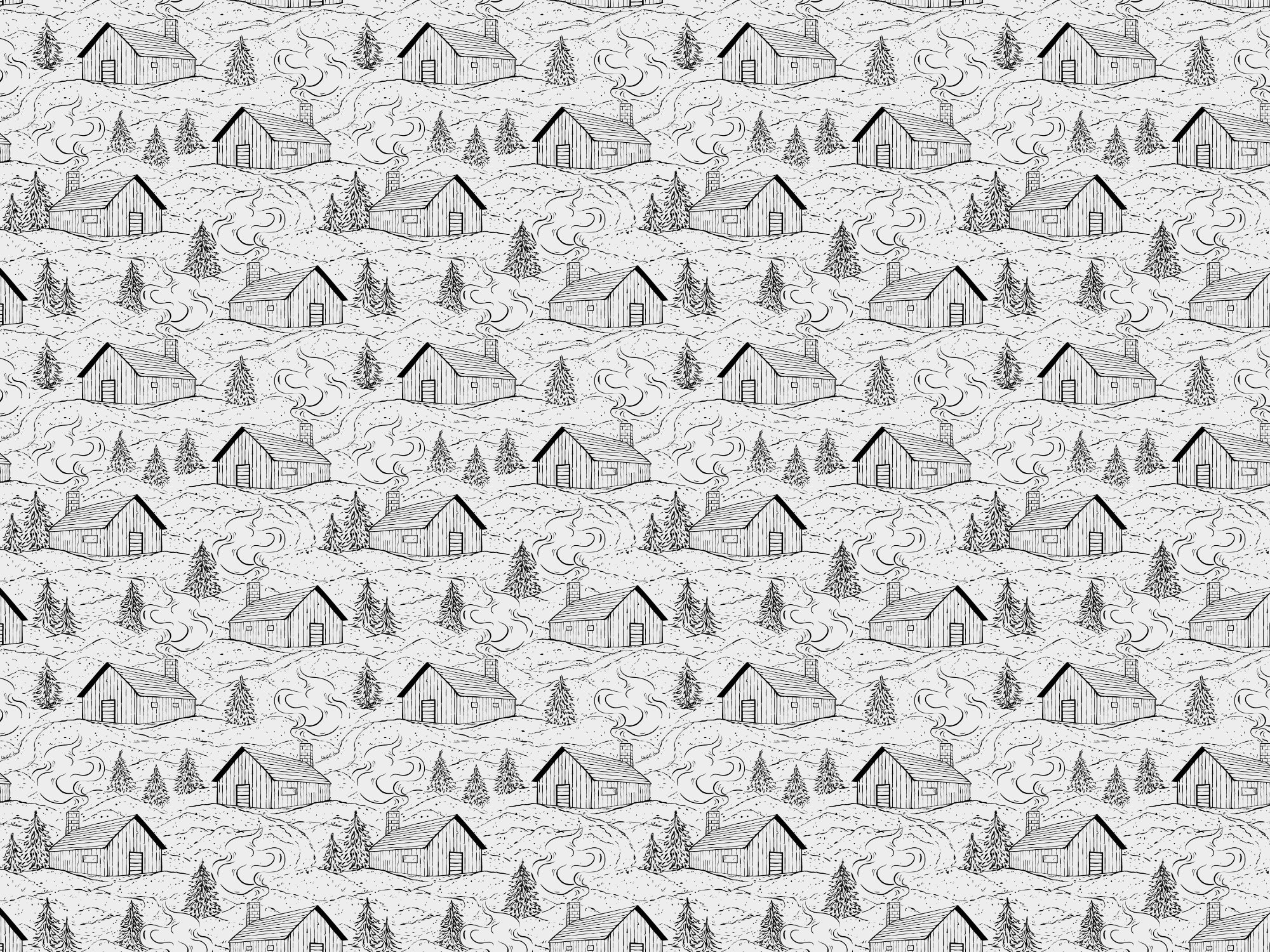 Black and White Smokey Cabin Wallpaper in your room — zoomed