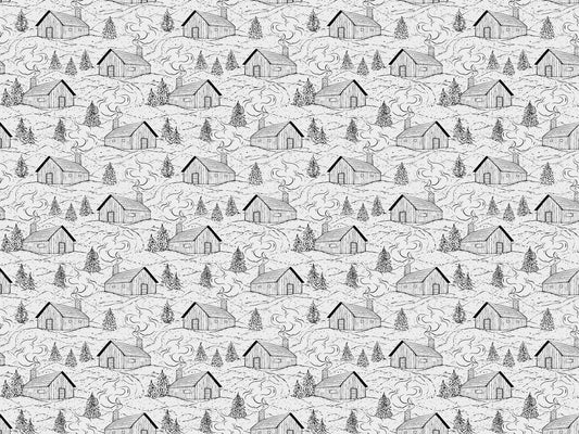 Black and White Smokey Cabin Wallpaper
