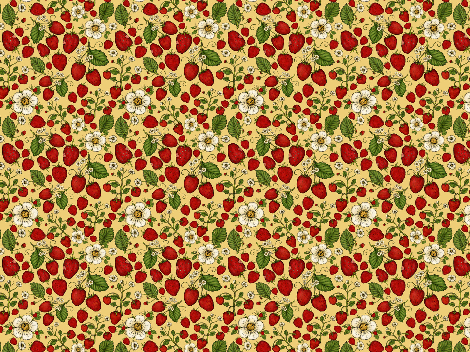 Strawberry Patch Red on Yellow Color Wallpaper in your room