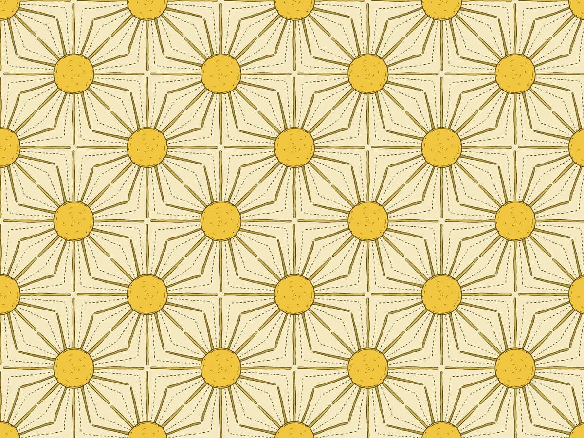 Yellow Sunburst Peel and Stick Wallpaper in your room — zoomed