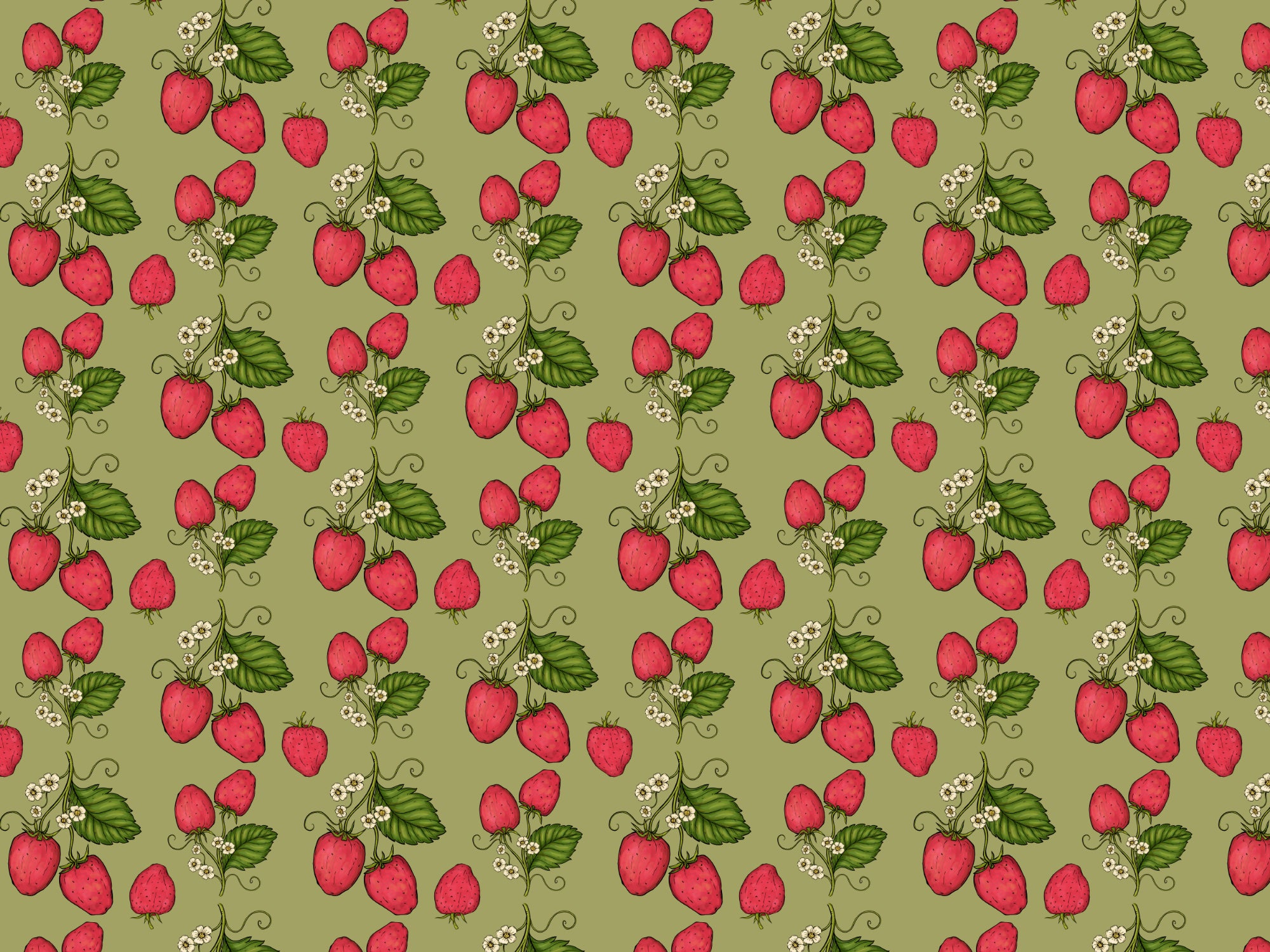 Pink Trailing Strawberries Wallpaper in your room — zoomed