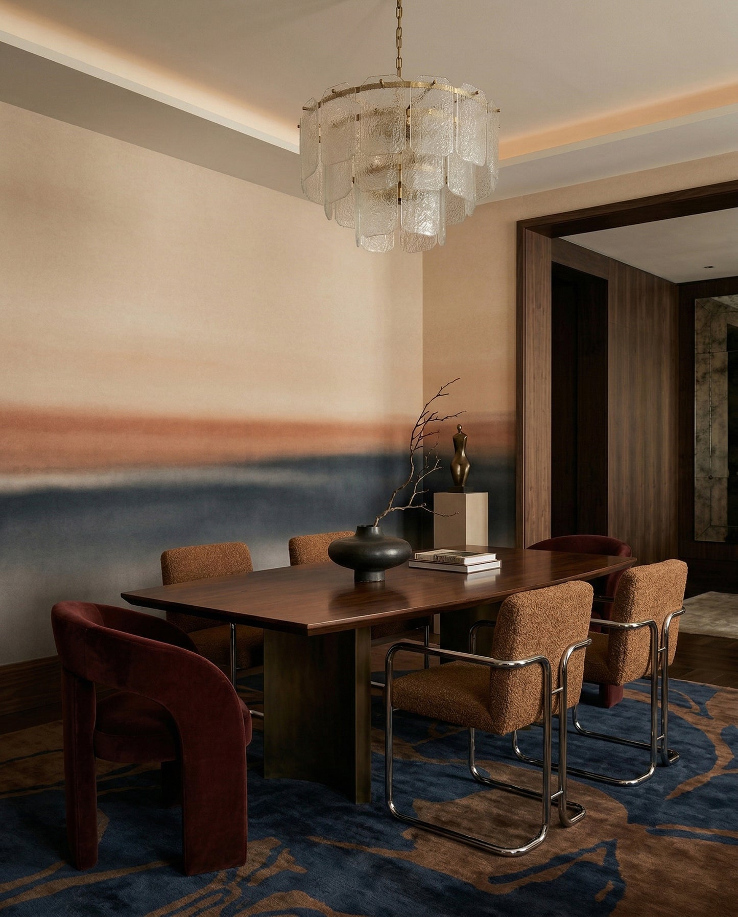 Dining room feature with dusky horizon blur shown on the Rotko Dawn wall mural
