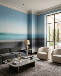 Hallway carrying the blurred horizon of the Rotko Veil wall mural