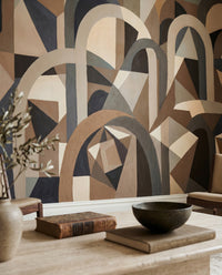Entryway gets a sculpted statement from the Silent Axis cubist wall mural surface.