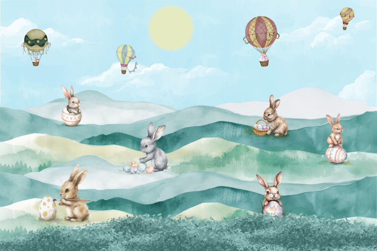 Spring Bunny Easter Egg Wall Mural in your room — zoomed