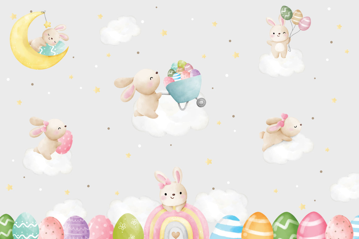 Removable Pastel Bunny Easter Wall Mural in your room — zoomed