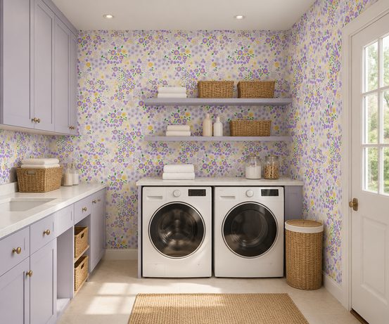 Whimsical Wildflower Garden Motif Wallpaper⁠