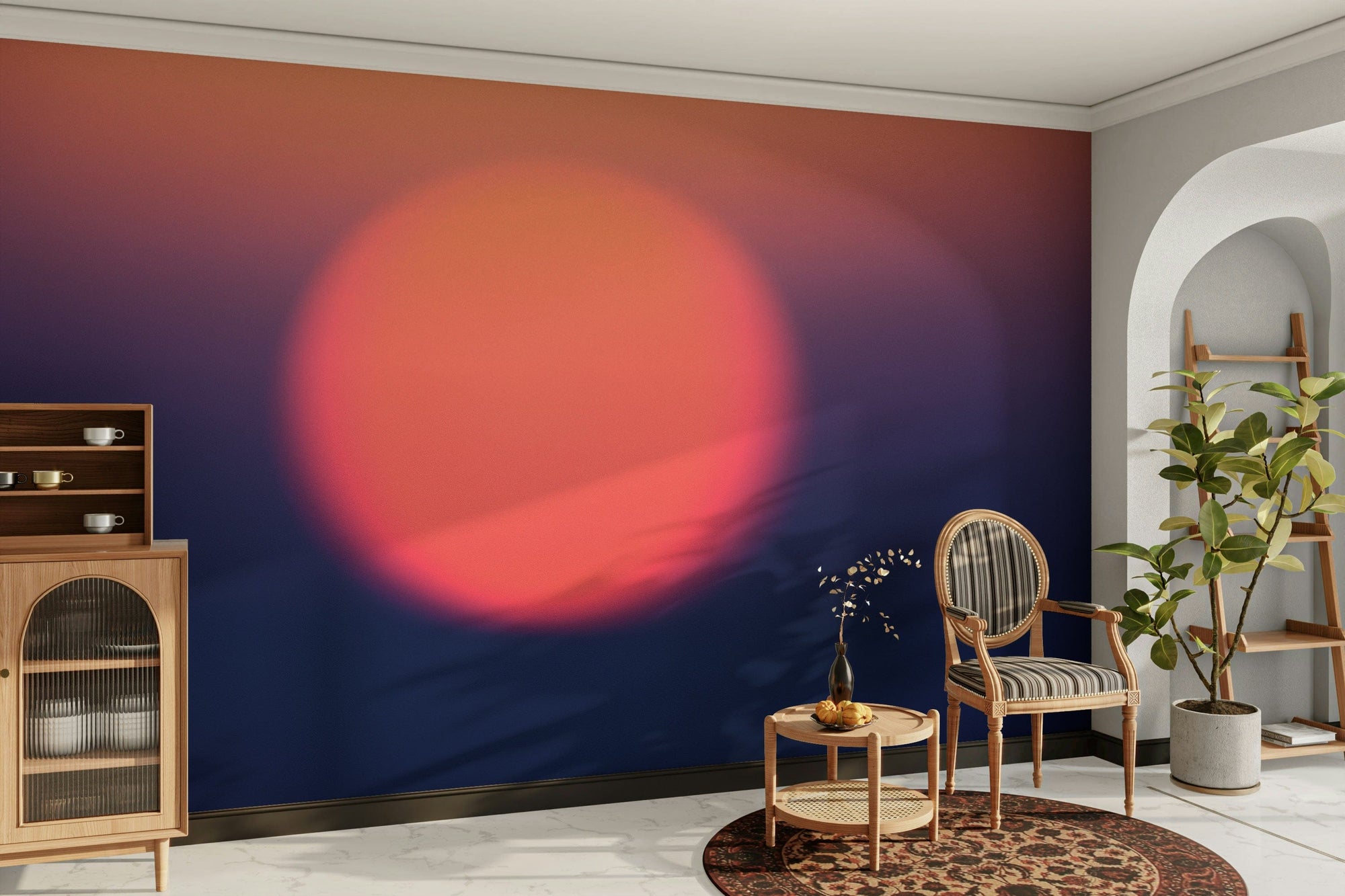 A detail shot of the soft color transitions in the wallpaper.