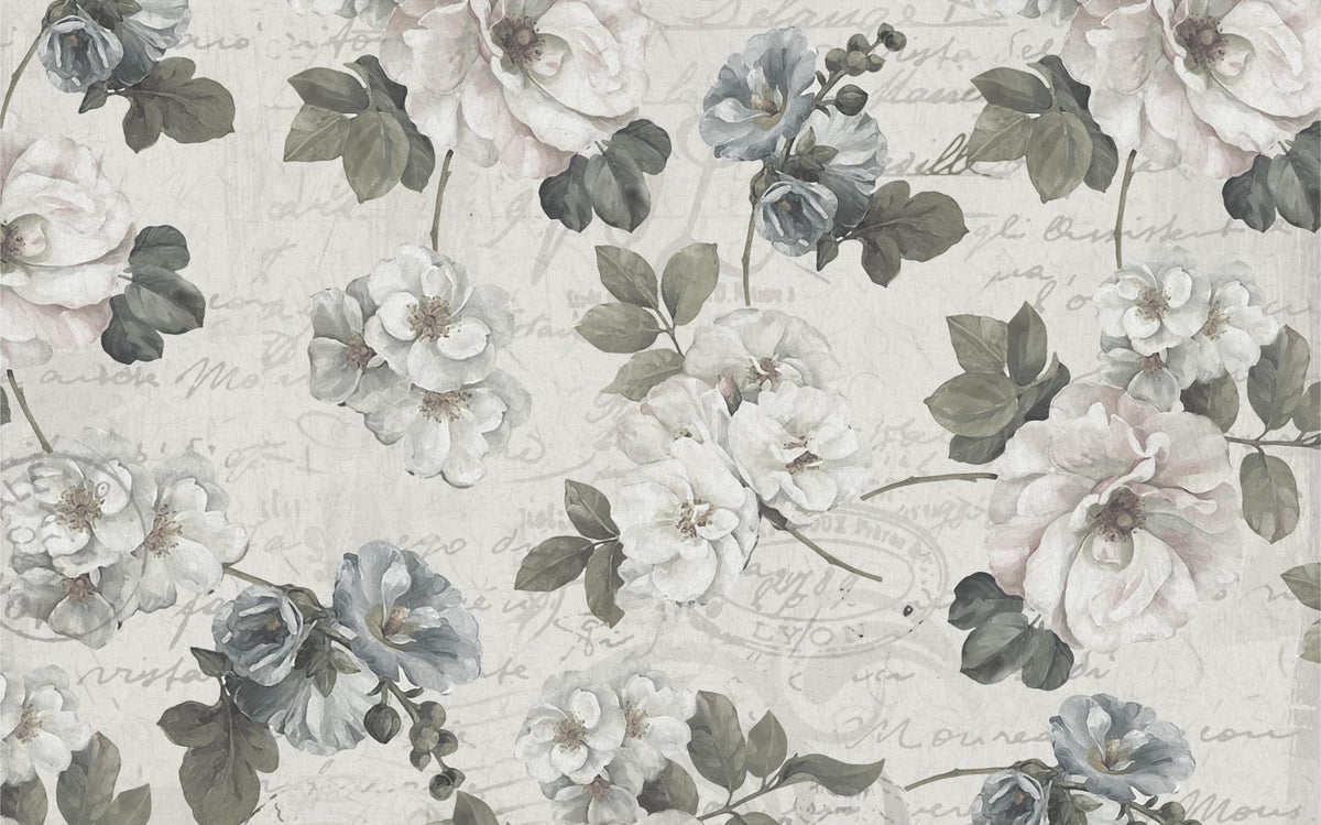 Classic White Floral Wallpaper Mural in your room — zoomed