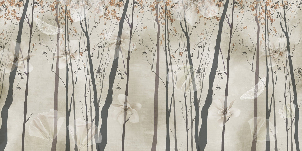 Serene Beige Woods Wallpaper Mural in your room — zoomed