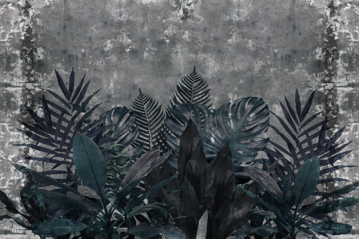 Dark Rustic Effect Tropical Leaves Wallpaper Murals in your room