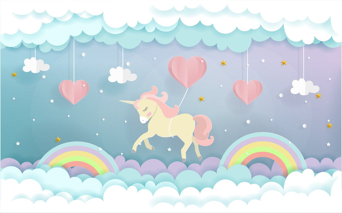 Running Unicorn with Clouds Wallpaper in your room — zoomed