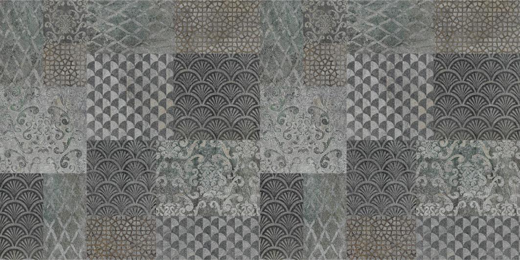 Grey Concrete Pattern Art Deco Patchwork Wallpaper Murals in your room — zoomed