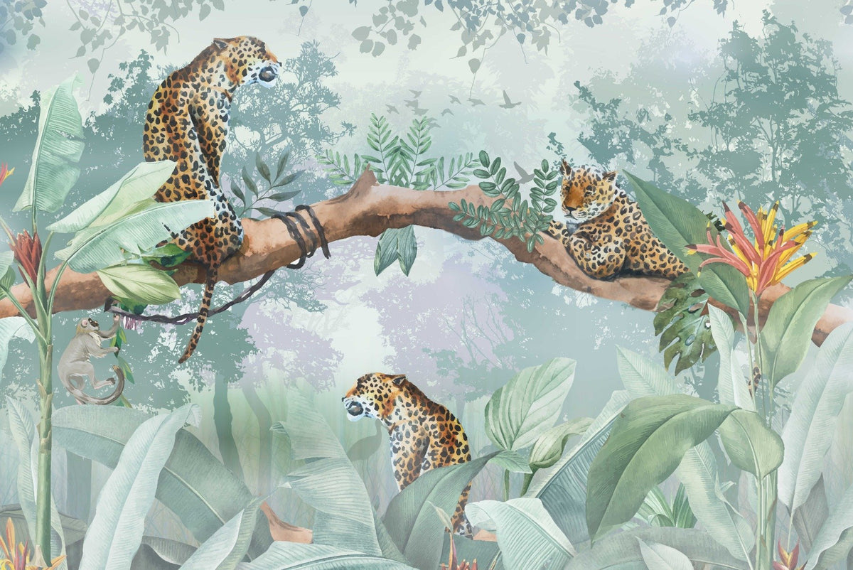 Leopard on the Trees Wallpaper Mural in your room