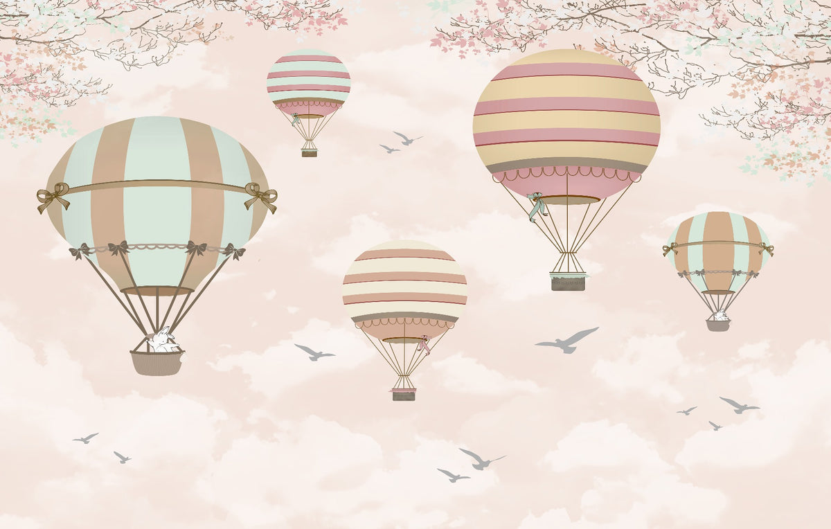 Ballons in the Sky Kids Room Wallpaper Mural in your room — zoomed