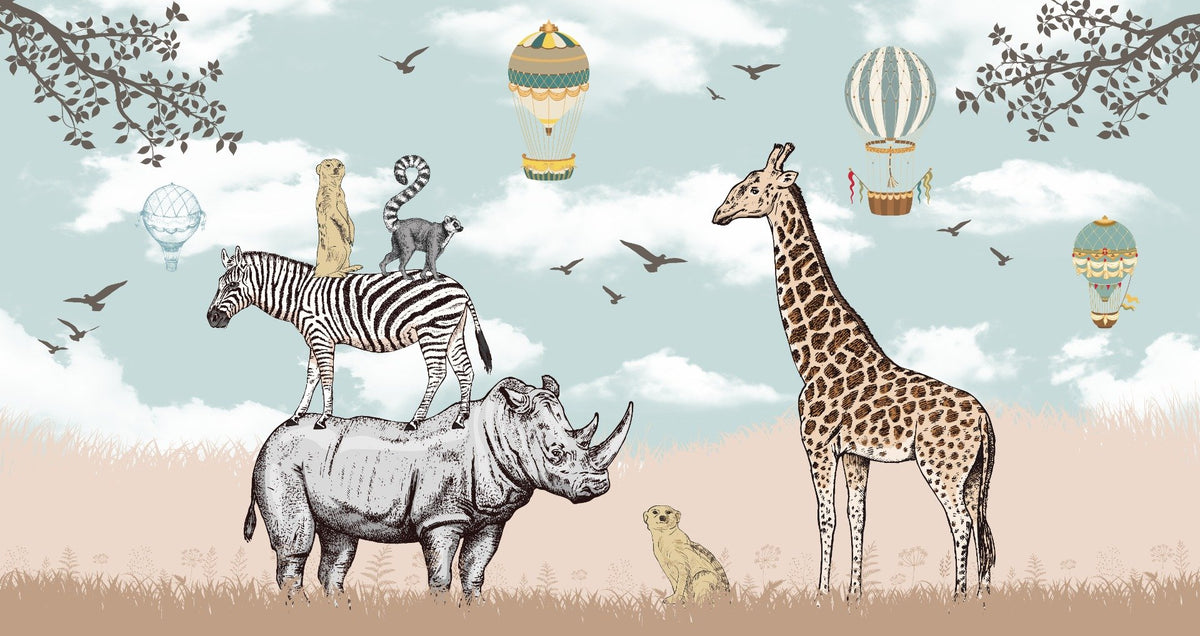 Savannah Animals Kids Room Wallpaper Mural in your room — zoomed