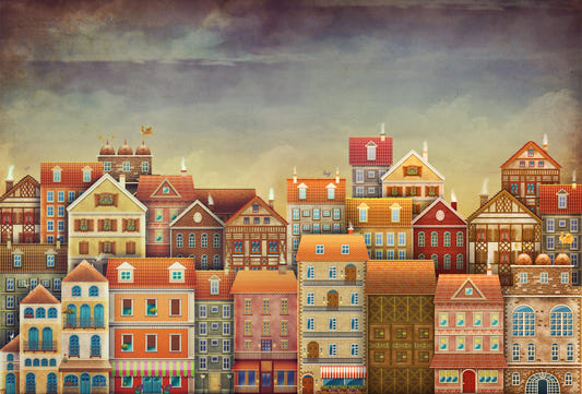 Cute Dark Color Houses Wallpaper Mural