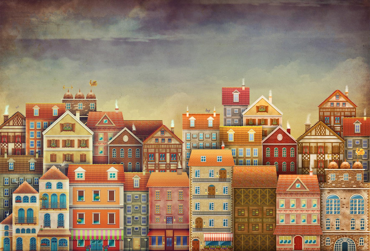 Cute Dark Color Houses Wallpaper Mural in your room — zoomed