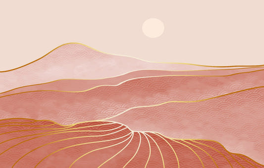 Designer Pink & Gold Mountain Wallpaper Murals