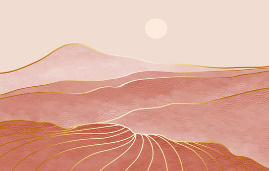 Designer Pink & Gold Mountain Wallpaper Murals
