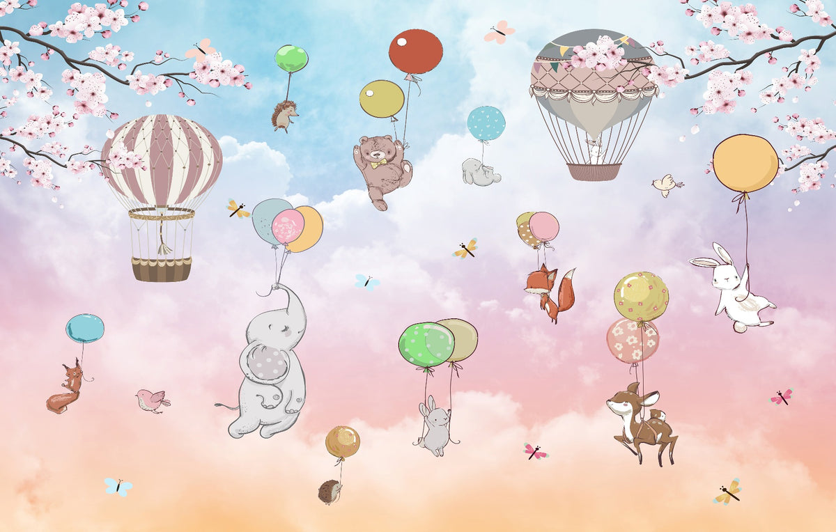 Kids Animals Hot Air Balloon Wallpaper