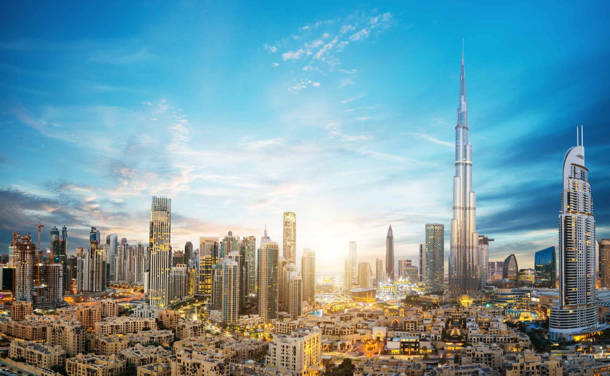 Dubai Skyline Panoramic Wallpaper Mural in your room