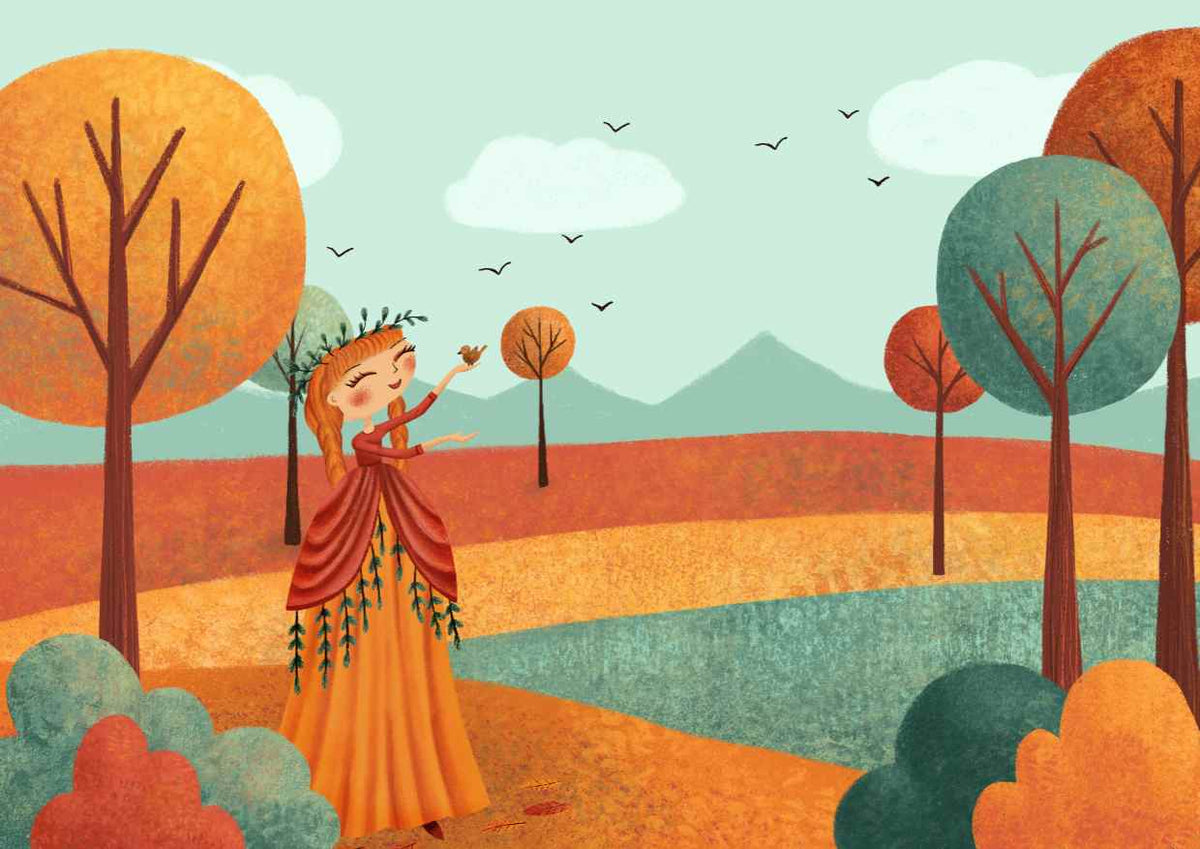 Autumn Barbie Landscape Fairy Girl Wallpaper in your room — zoomed