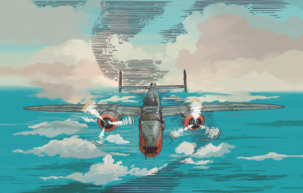 Flying Plane on Blue Ocean Wallpaper in your room