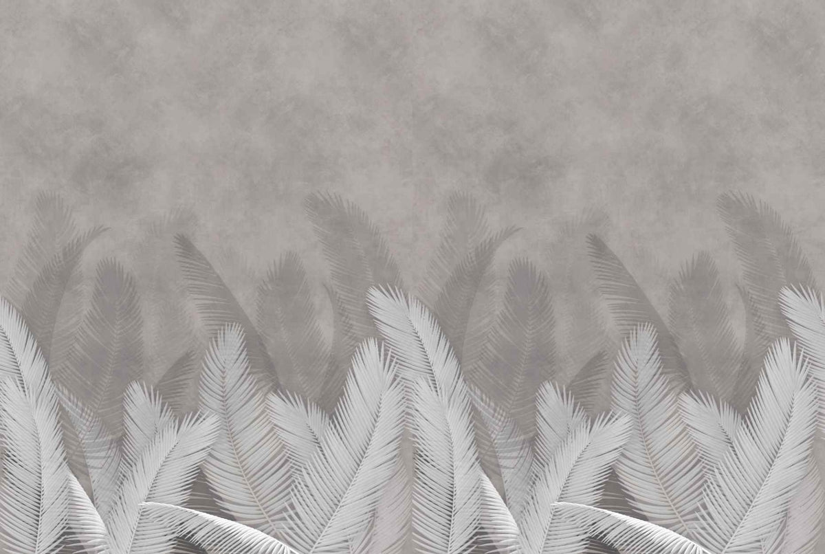 Palm leaves with gray color wallpaper in your room — zoomed