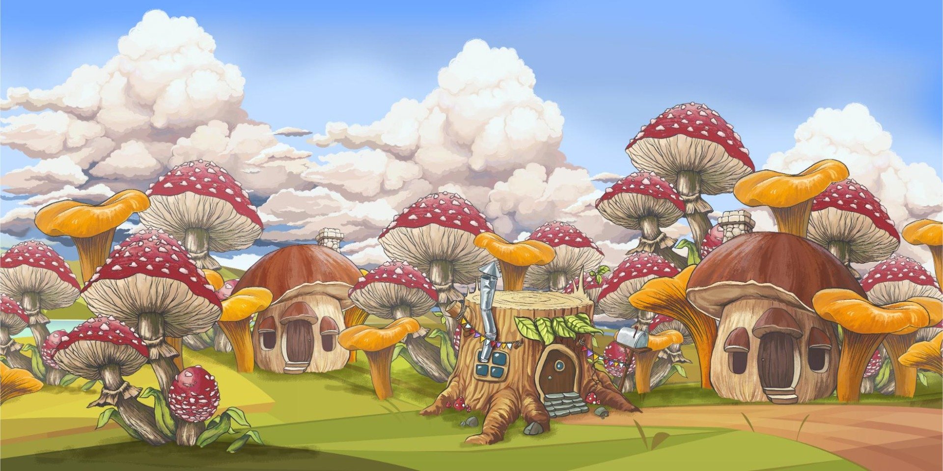 Vibrant Mushroom Kids City Wall Mural