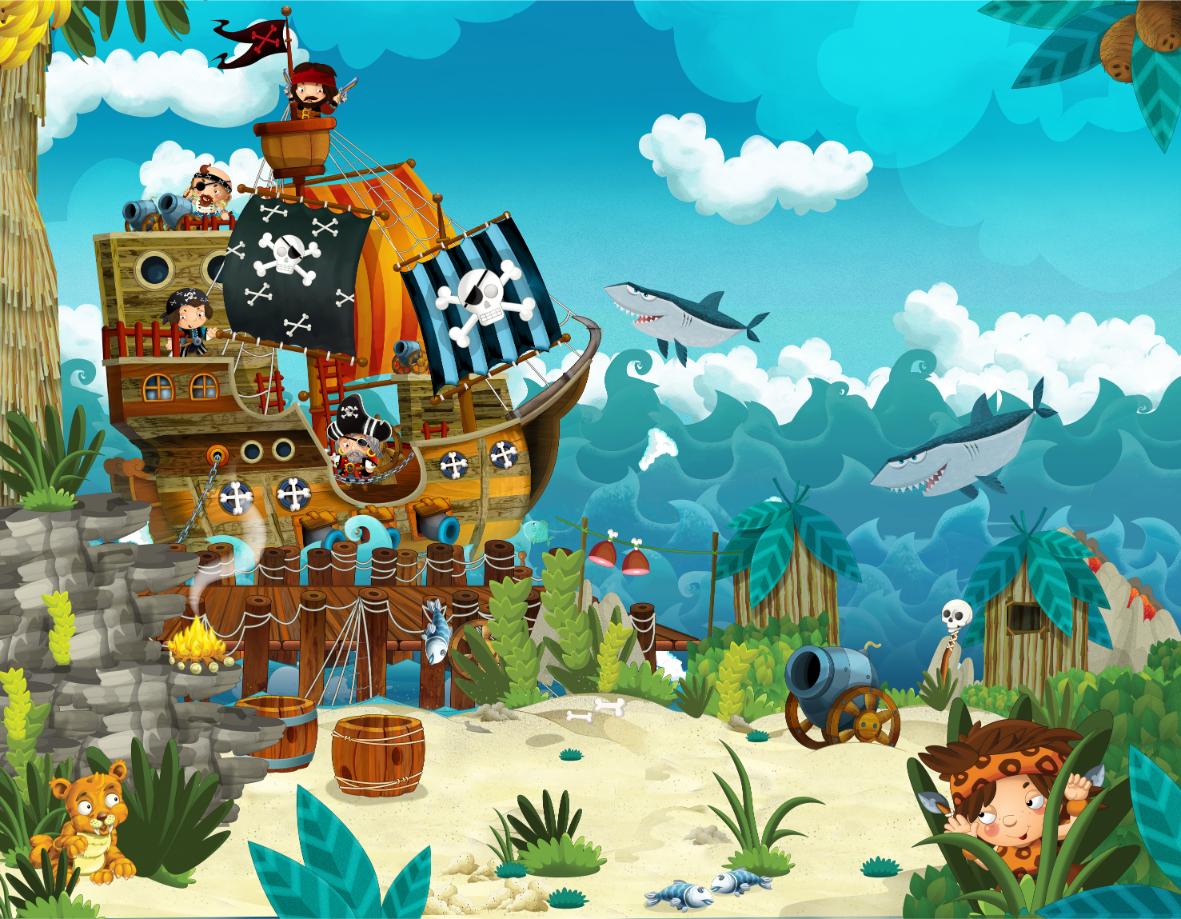 Pirates On The Sea Kids Wallpaper Mural in your room — zoomed
