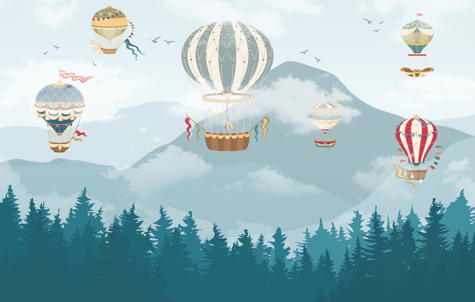 Jolly Hot Air Balloons Kids Room Wallpaper Mural