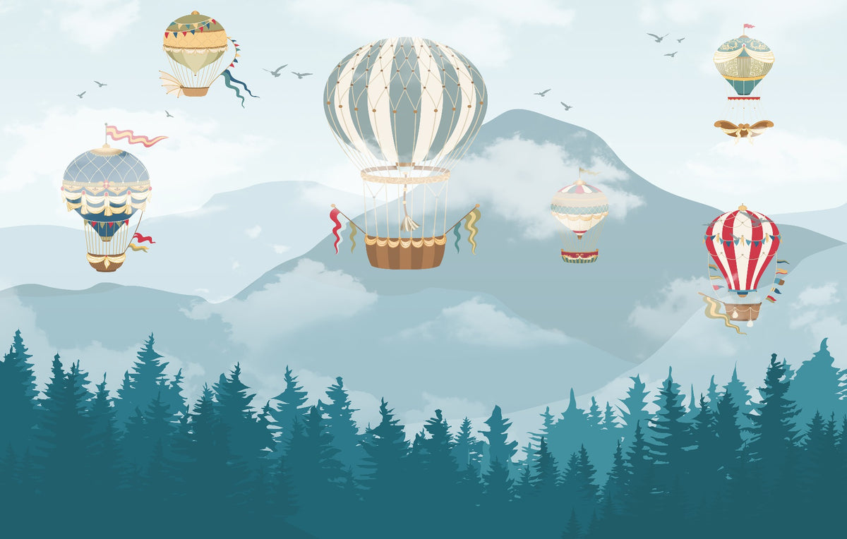 Jolly Hot Air Balloons Kids Room Wallpaper Mural in your room — zoomed