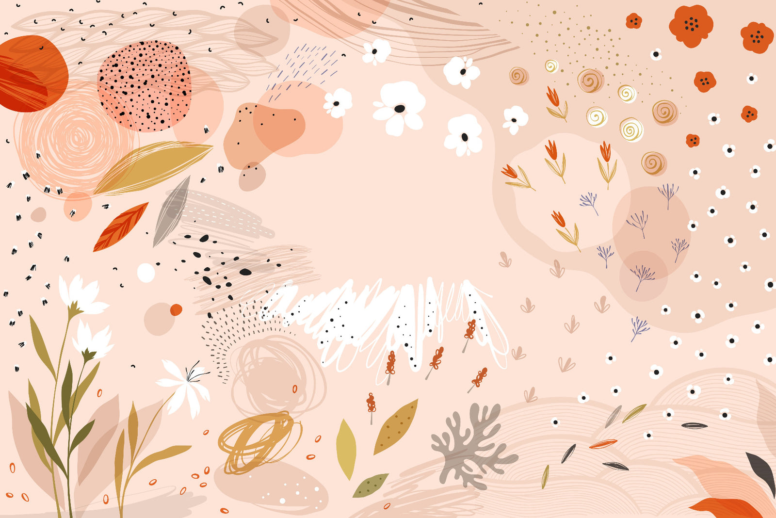 Trendy Abstract Floral Art Wallpaper Mural