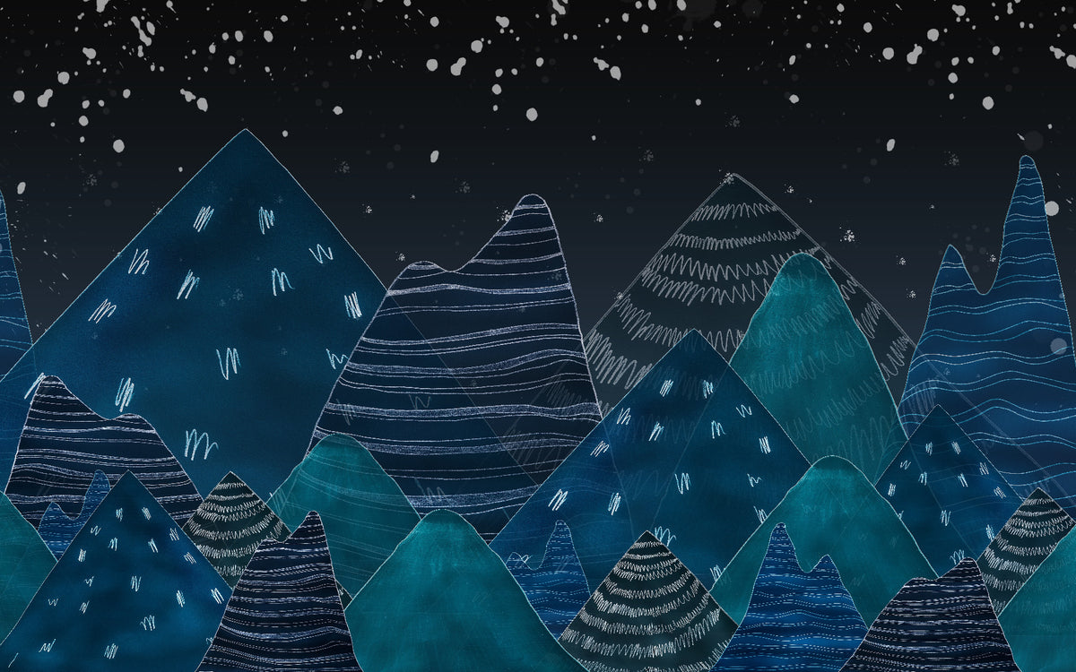 Deep Night Lofty Hills Landscape Kids Wall Mural in your room — zoomed