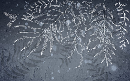Dark Gray Hummingbird Leaves Shadow Wallpaper